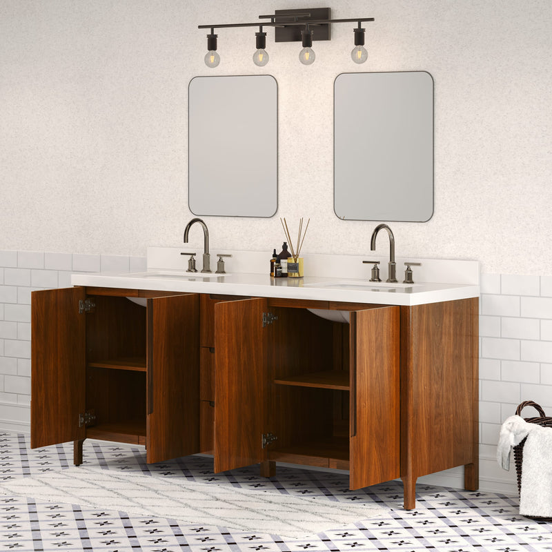 Water Creation SE72QZ - Sequoia 72 In. Double Sink Pre-Assembled Mid-Century Style Bathroom Vanity With 2" Whitebrook Engineered Marble Top