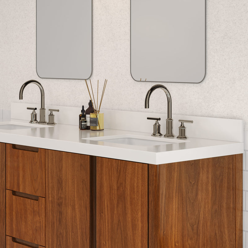 Water Creation SE72QZ - Sequoia 72 In. Double Sink Pre-Assembled Mid-Century Style Bathroom Vanity With 2" Whitebrook Engineered Marble Top