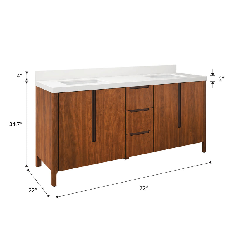Water Creation SE72QZ - Sequoia 72 In. Double Sink Pre-Assembled Mid-Century Style Bathroom Vanity With 2" Whitebrook Engineered Marble Top
