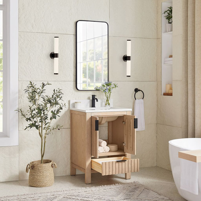 Vinnova 704224-AN-GW Shenzhen 24" Single Sink Bath Vanity in Aged Natural Oak