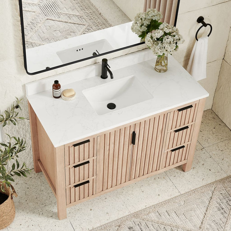 Vinnova 704248-AN-GW Shenzhen 48" Single Sink Bath Vanity in Aged Natural Oak