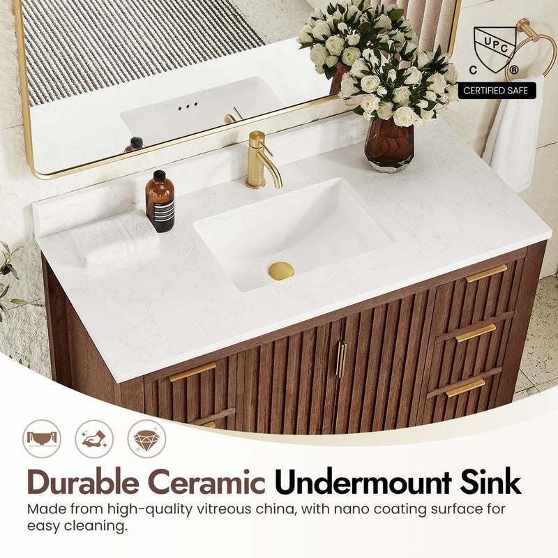 Vinnova 704248-AD-GW Shenzhen 48" Single Sink Bath Vanity in Aged Dark Brown Oak