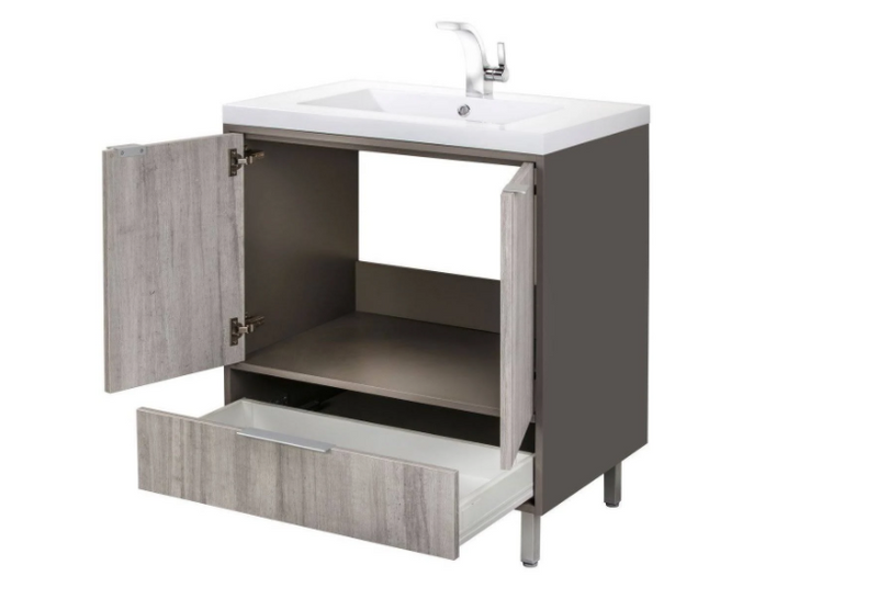 Cutler LCSHF36 London 36" Single Sink Free Standing Cultured Marble Top Bathroom Vanity - Gray