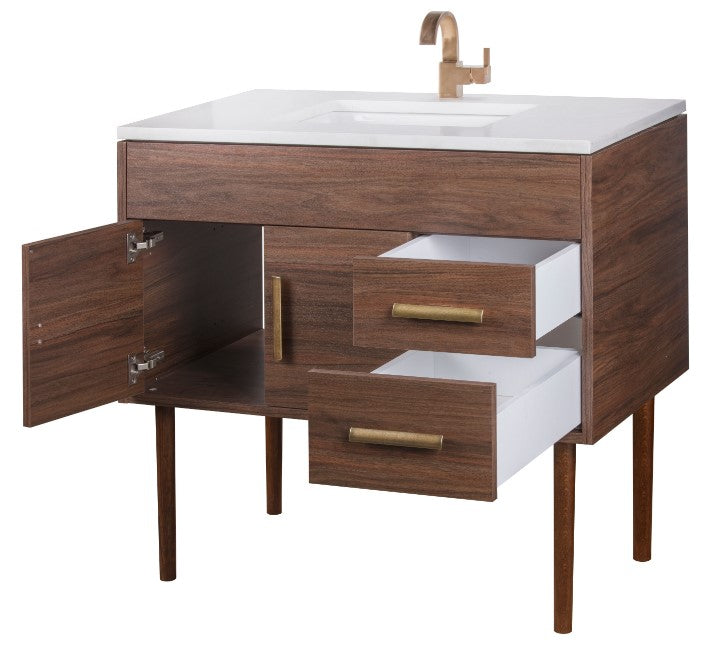 Cutler MID-CNT-36 Garland 36" Single Sink Free Standing Quartz Top Bathroom Vanity