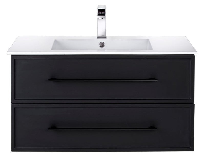 Cutler FV BLACK36MS Milano 36" Single Sink Wall Mount Cultured Marble Top Shaker Vanity - Black