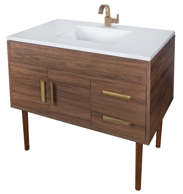 Cutler MID-CNT-36 Garland 36" Single Sink Free Standing Quartz Top Bathroom Vanity