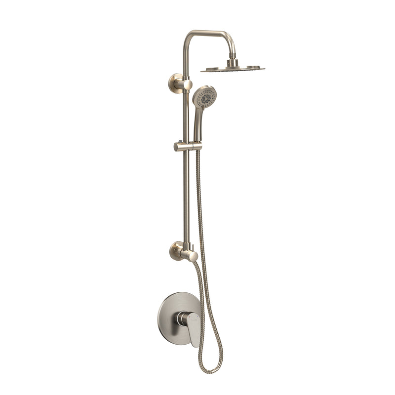 PULSE ShowerSpas 1088-BN-1.8GPM-RIV SeaBreeze II 8-in Rain Showerhead Shower System with Multi-function Handshower, Adjustable Slide Bar and Mixing Valve in Brushed Nickel, 1.8 GPM