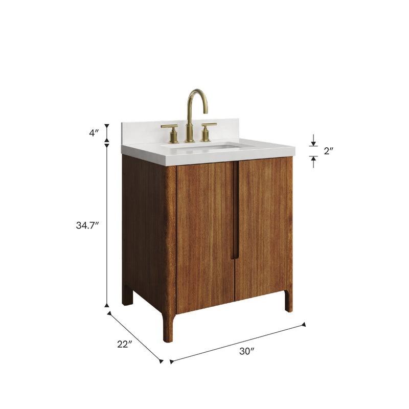 Water Creation SE30QZ - Sequoia 30 In. Single Sink Pre-Assembled Mid-Century Style Bathroom Vanity With 2" Whitebrook Engineered Marble Top