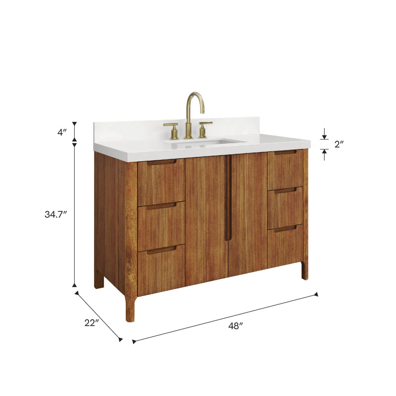 Water Creation SE48QZ - Sequoia 48 In. Single Sink Pre-Assembled Mid-Century Style Bathroom Vanity With 2" Whitebrook Engineered Marble Top