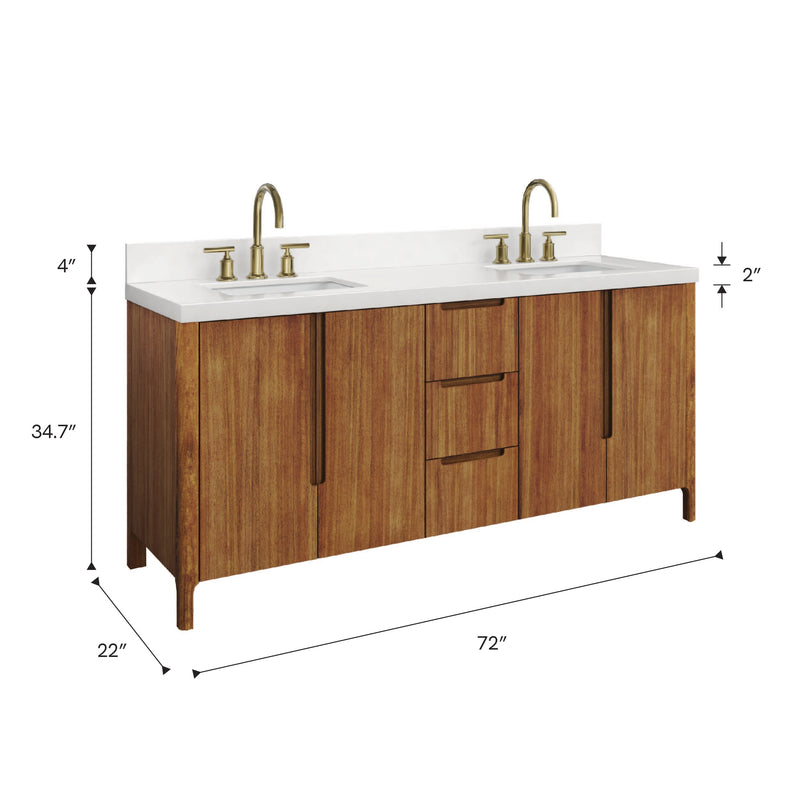 Water Creation SE72QZ - Sequoia 72 In. Double Sink Pre-Assembled Mid-Century Style Bathroom Vanity With 2" Whitebrook Engineered Marble Top
