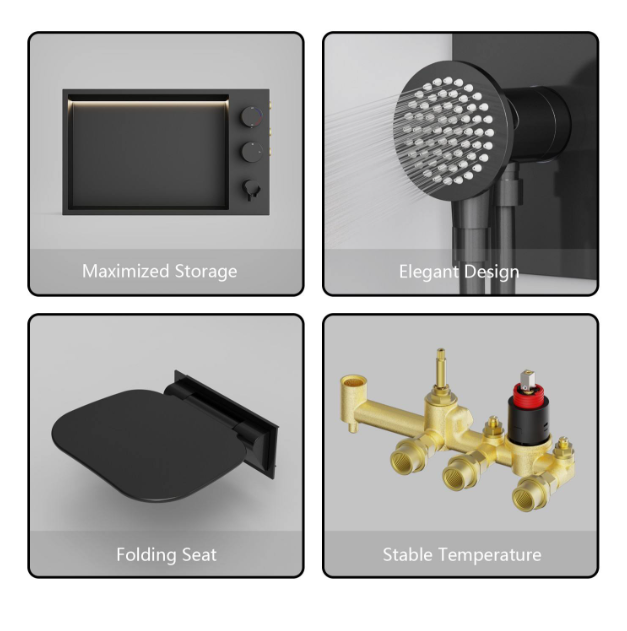 Space Efficient Shower Wall System with Integrated Shower and Storage Unit for Residential and Commercial Bathroom Upgrades