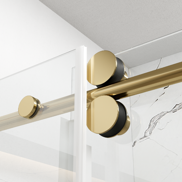 Tempered Glass Shower Door With Golden Stainless Steel Frameless Sliding Hardware Bathroom Enclosure
