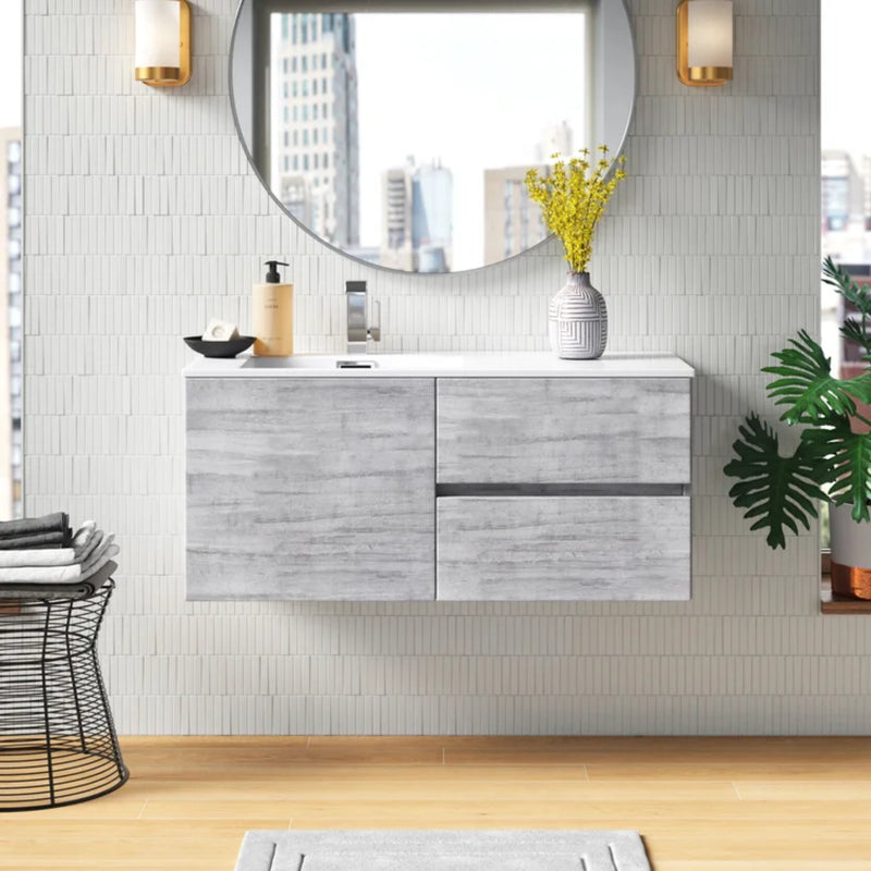 Cutler FV BW SOHO42 Beachwood 42" Single Sink Wall Mounted Cultured Marble Top Bathroom Vanity - Soho