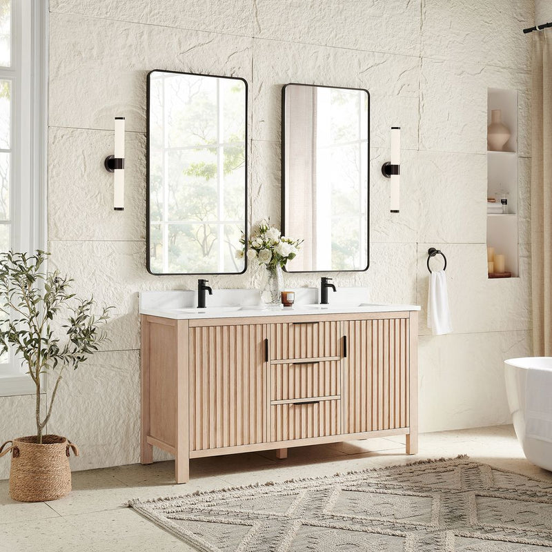 Vinnova 704260M-AN-GW Shenzhen 60M" Double Sink Bath Vanity in Aged Natural Oak