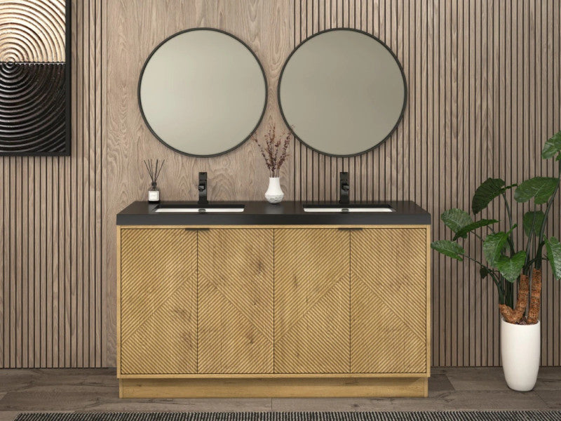 Moreno Bath MT60DFS Mason 60" Fluted Freestanding Bathroom Vanity with Double Sink Top
