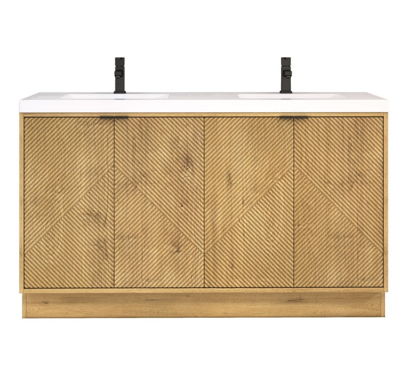Moreno Bath MT60DFS Mason 60" Fluted Freestanding Bathroom Vanity with Double Sink Top