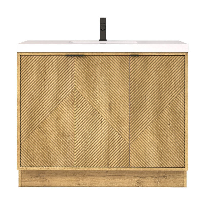 Moreno Bath MT42LFS Mason 42" Fluted Freestanding Bathroom Vanity with Sink Top (Left Side Drawers)