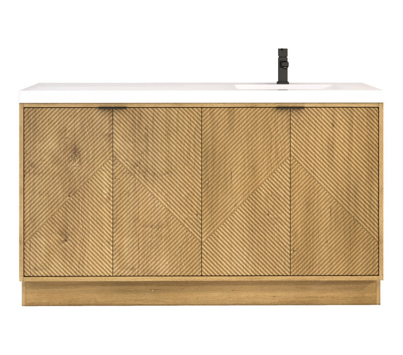 Moreno Bath MT60SRFS Mason 60" Fluted Freestanding Bathroom Vanity with Right Side Sink Top