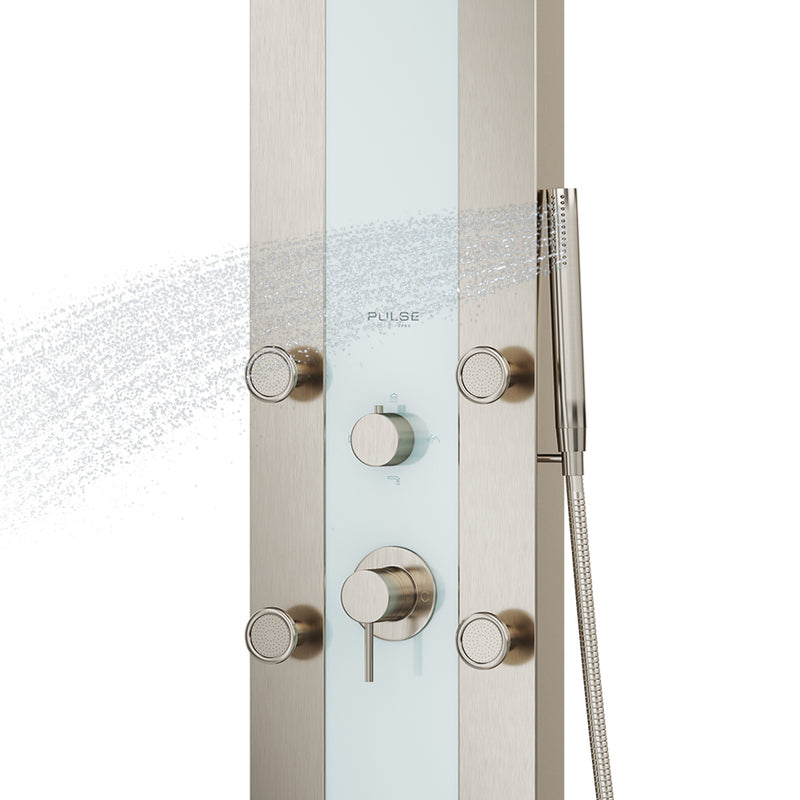 PULSE ShowerSpas 1039W-BN-1.8GPM Tropicana 10-in Rain Showerhead ShowerSpa with Pivoting Shower Arm, 6-Body Jets and Handshower in Seafoam Glass and Brushed Nickel, 1.8 GPM - view 3