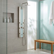 PULSE ShowerSpas 1039W-BN-1.8GPM Tropicana 10-in Rain Showerhead ShowerSpa with Pivoting Shower Arm, 6-Body Jets and Handshower in Seafoam Glass and Brushed Nickel, 1.8 GPM - view 6