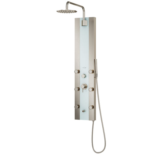 PULSE ShowerSpas 1039W-BN-1.8GPM Tropicana 10-in Rain Showerhead ShowerSpa with Pivoting Shower Arm, 6-Body Jets and Handshower in Seafoam Glass and Brushed Nickel, 1.8 GPM