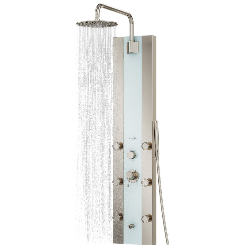 PULSE ShowerSpas 1039W-BN-1.8GPM Tropicana 10-in Rain Showerhead ShowerSpa with Pivoting Shower Arm, 6-Body Jets and Handshower in Seafoam Glass and Brushed Nickel, 1.8 GPM - view 2