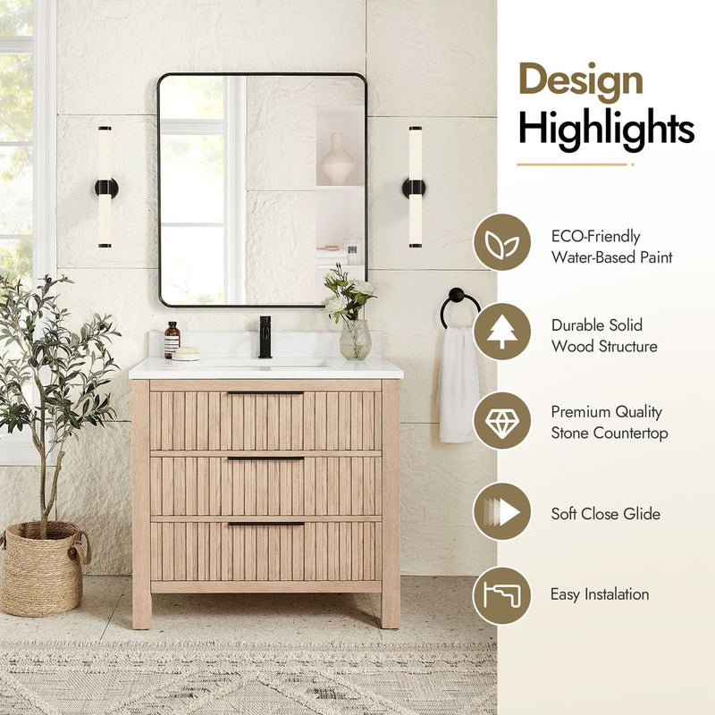 Vinnova 704236-AN-GW Shenzhen 36" Single Sink Bath Vanity in Aged Natural Oak