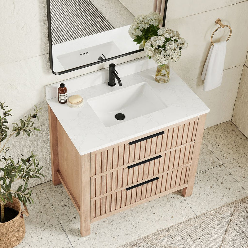Vinnova 704236-AN-GW Shenzhen 36" Single Sink Bath Vanity in Aged Natural Oak