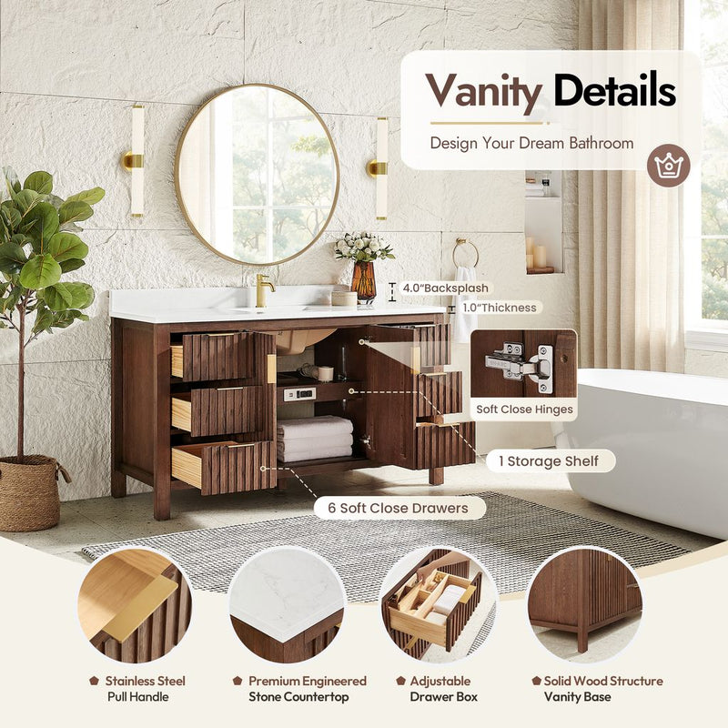 Vinnova 704260-AD-GW Shenzhen 60" Single Sink Bath Vanity in Aged Dark Brown Oak