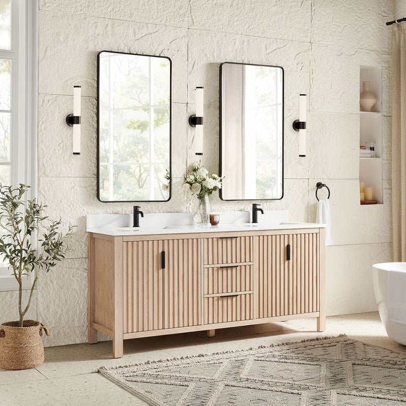 Vinnova 704272-AN-GW Shenzhen 72" Double Sink Bath Vanity in Aged Natural Oak