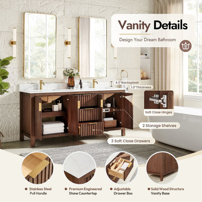 Vinnova 704272-AD-GW Shenzhen 72" Double Sink Bath Vanity in Aged Dark Brown Oak