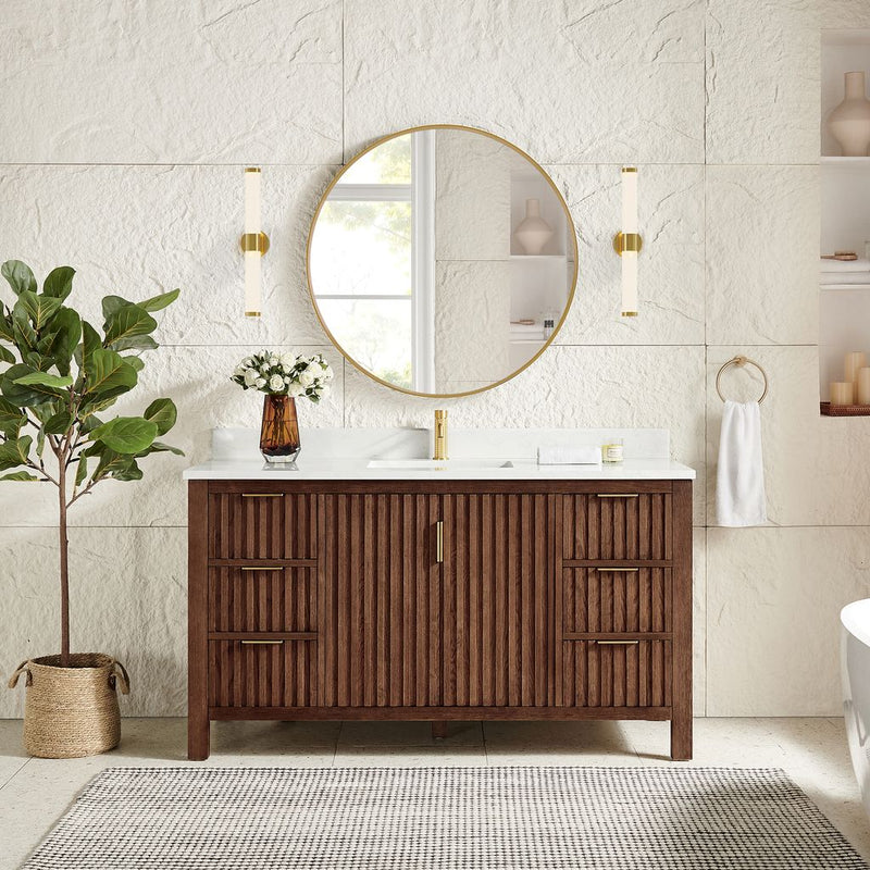 Vinnova 704260-AD-GW Shenzhen 60" Single Sink Bath Vanity in Aged Dark Brown Oak