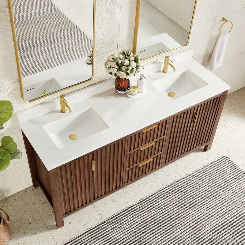 Vinnova 704272-AD-GW Shenzhen 72" Double Sink Bath Vanity in Aged Dark Brown Oak