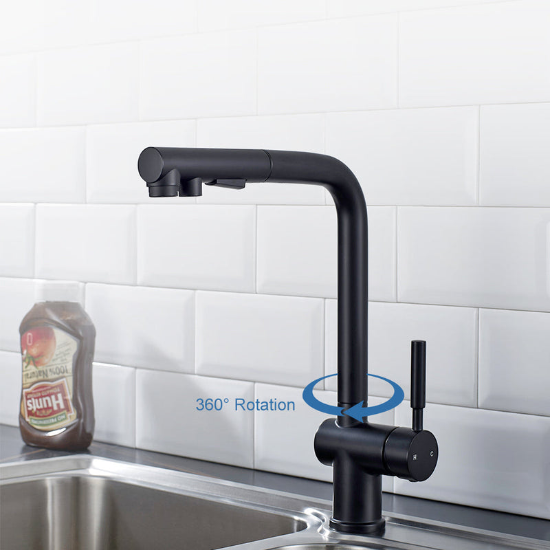 Vinnova VL-LJ3370B ALPHAUCET Single Handle Pull-Out Sprayer Kitchen Faucet in Matte Black
