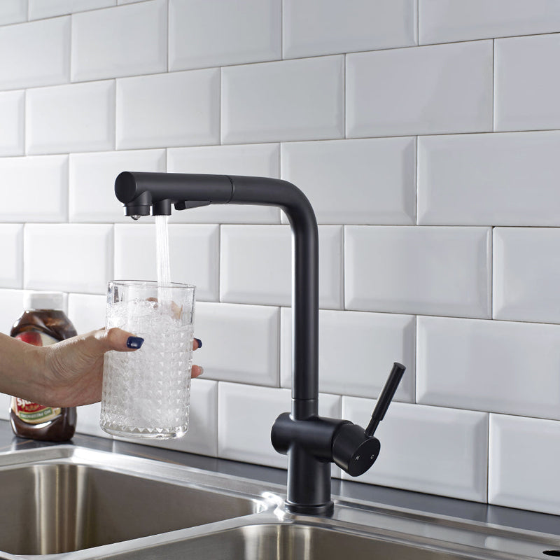 Vinnova VL-LJ3370B ALPHAUCET Single Handle Pull-Out Sprayer Kitchen Faucet in Matte Black