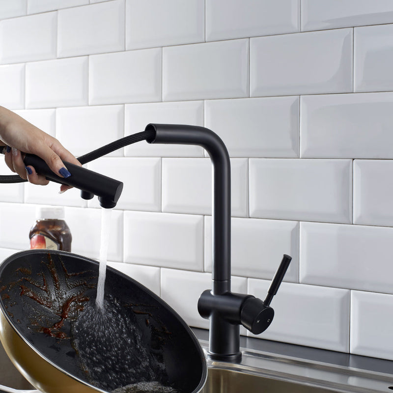 Vinnova VL-LJ3370B ALPHAUCET Single Handle Pull-Out Sprayer Kitchen Faucet in Matte Black