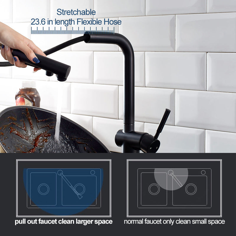 Vinnova VL-LJ3370B ALPHAUCET Single Handle Pull-Out Sprayer Kitchen Faucet in Matte Black