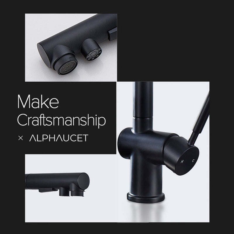 Vinnova VL-LJ3370B ALPHAUCET Single Handle Pull-Out Sprayer Kitchen Faucet in Matte Black