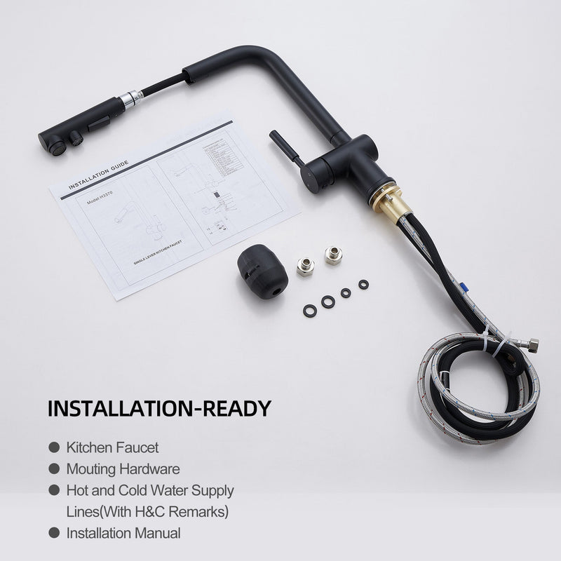 Vinnova VL-LJ3370B ALPHAUCET Single Handle Pull-Out Sprayer Kitchen Faucet in Matte Black