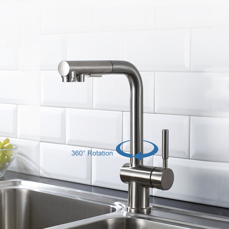 Vinnova VL-LJ3370C ALPHAUCET Single Handle Pull-Out Sprayer Kitchen Faucet in Brushed Nickel
