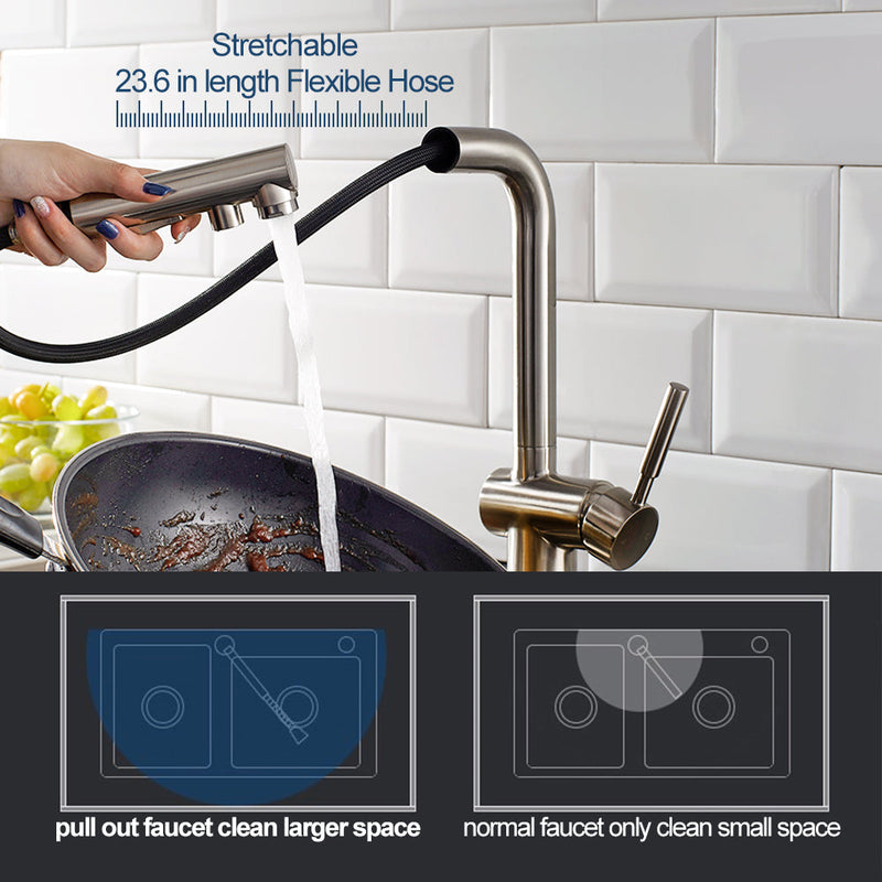 Vinnova VL-LJ3370C ALPHAUCET Single Handle Pull-Out Sprayer Kitchen Faucet in Brushed Nickel