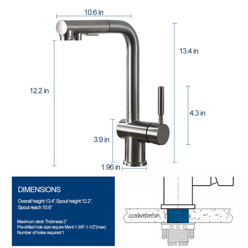 Vinnova VL-LJ3370C ALPHAUCET Single Handle Pull-Out Sprayer Kitchen Faucet in Brushed Nickel