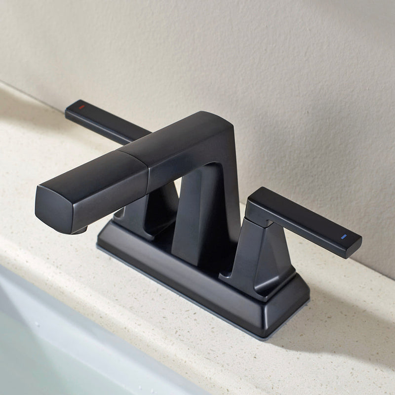 Vinnova VL-LJ3408B ALPHAUCET Centerset Two-Handle Pull-Out Sprayer Bathroom Faucet in Matte Black