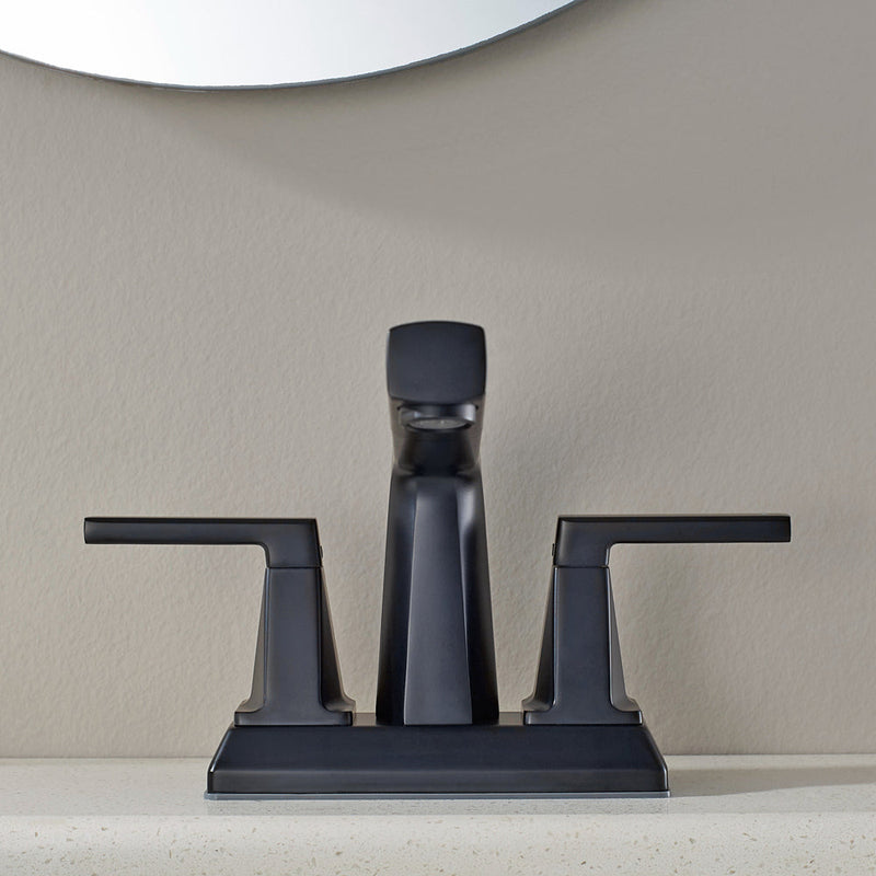 Vinnova VL-LJ3408B ALPHAUCET Centerset Two-Handle Pull-Out Sprayer Bathroom Faucet in Matte Black