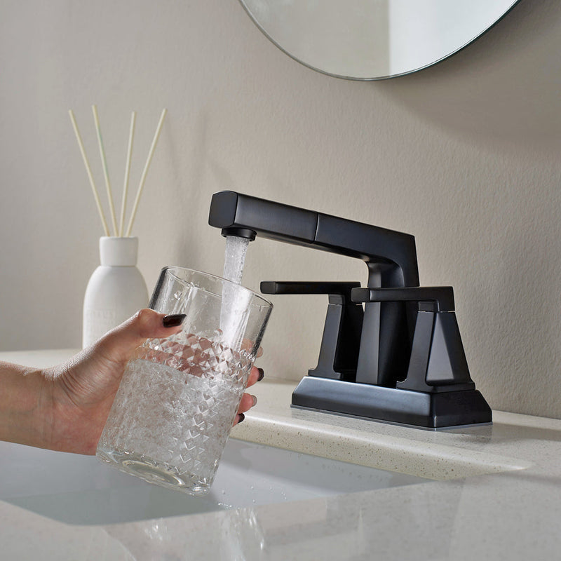 Vinnova VL-LJ3408B ALPHAUCET Centerset Two-Handle Pull-Out Sprayer Bathroom Faucet in Matte Black