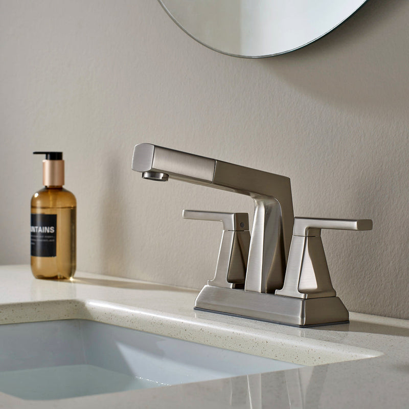 Vinnova VL-LJ3408C ALPHAUCET Centerset Two-Handle Pull-Out Sprayer Bathroom Faucet in Brushed Nickel