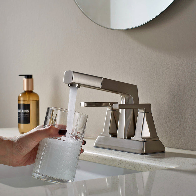 Vinnova VL-LJ3408C ALPHAUCET Centerset Two-Handle Pull-Out Sprayer Bathroom Faucet in Brushed Nickel
