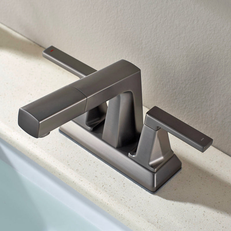 Vinnova VL-LJ3408GG ALPHAUCET Centerset Two-Handle Pull-Out Sprayer Bathroom Faucet in Gun Gray