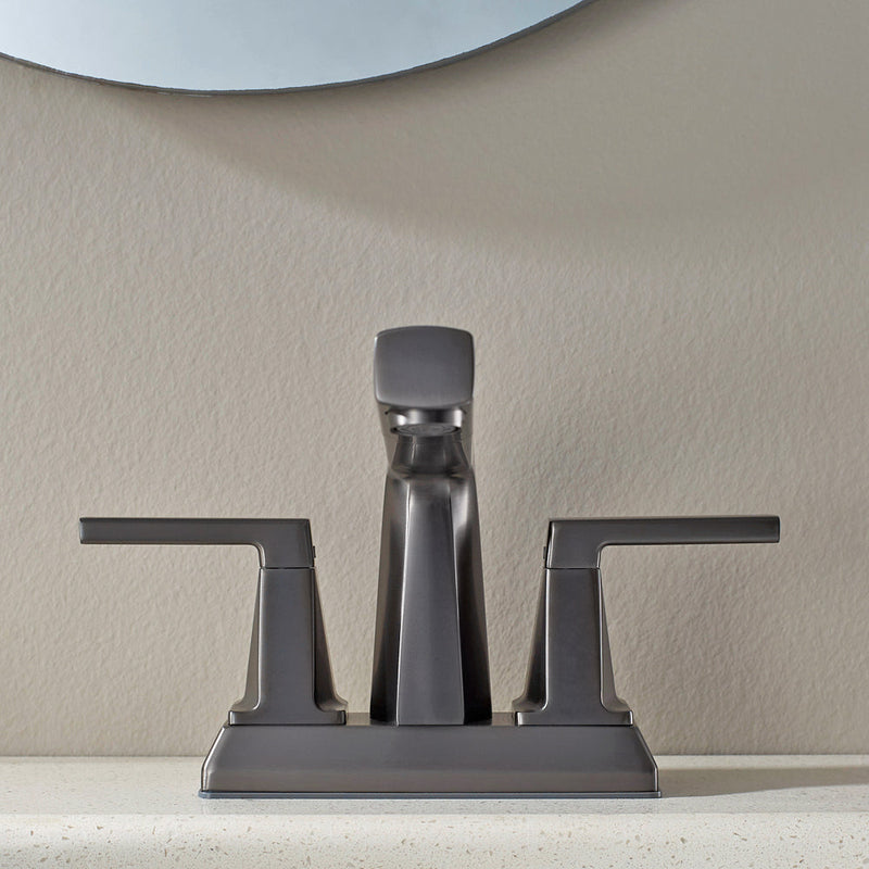 Vinnova VL-LJ3408GG ALPHAUCET Centerset Two-Handle Pull-Out Sprayer Bathroom Faucet in Gun Gray