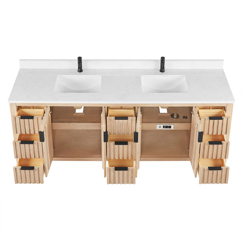 Vinnova 704284-AN-GW Shenzhen 84" Double Sink Bath Vanity in Aged Natural Oak